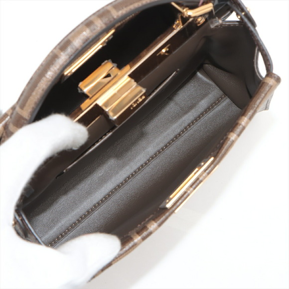 Fendi Mini Peekaboo Zucca Leather 2WAY Handbag Brown - Picture 9 of 10